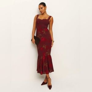 NWT Romantic Reformation Irisa dress in burgundy red rose Barcelona Border S/M 6